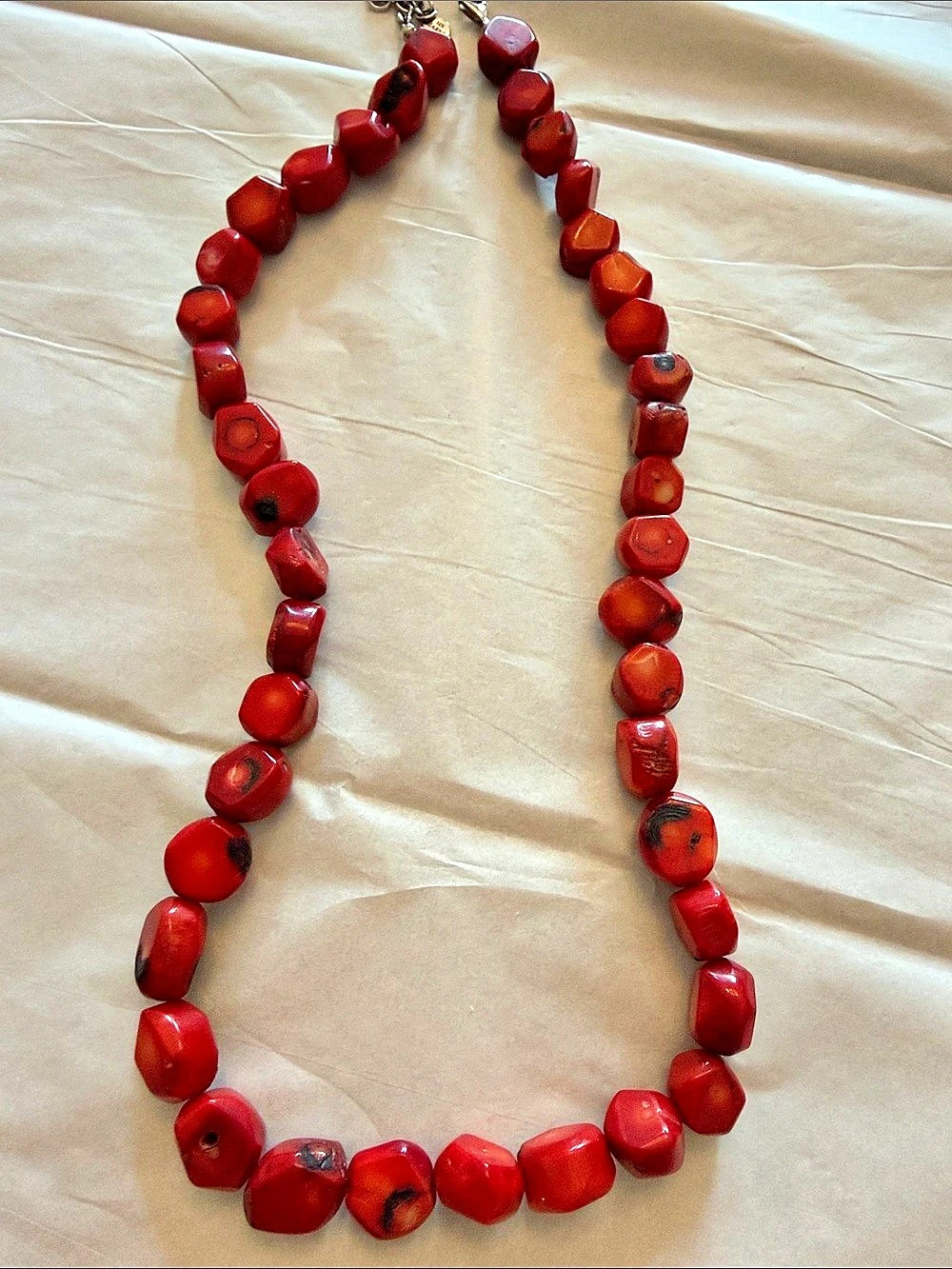 BARSÉ Red Coral Beaded Sterling Silver Necklace Red Beaded Necklace Sterling